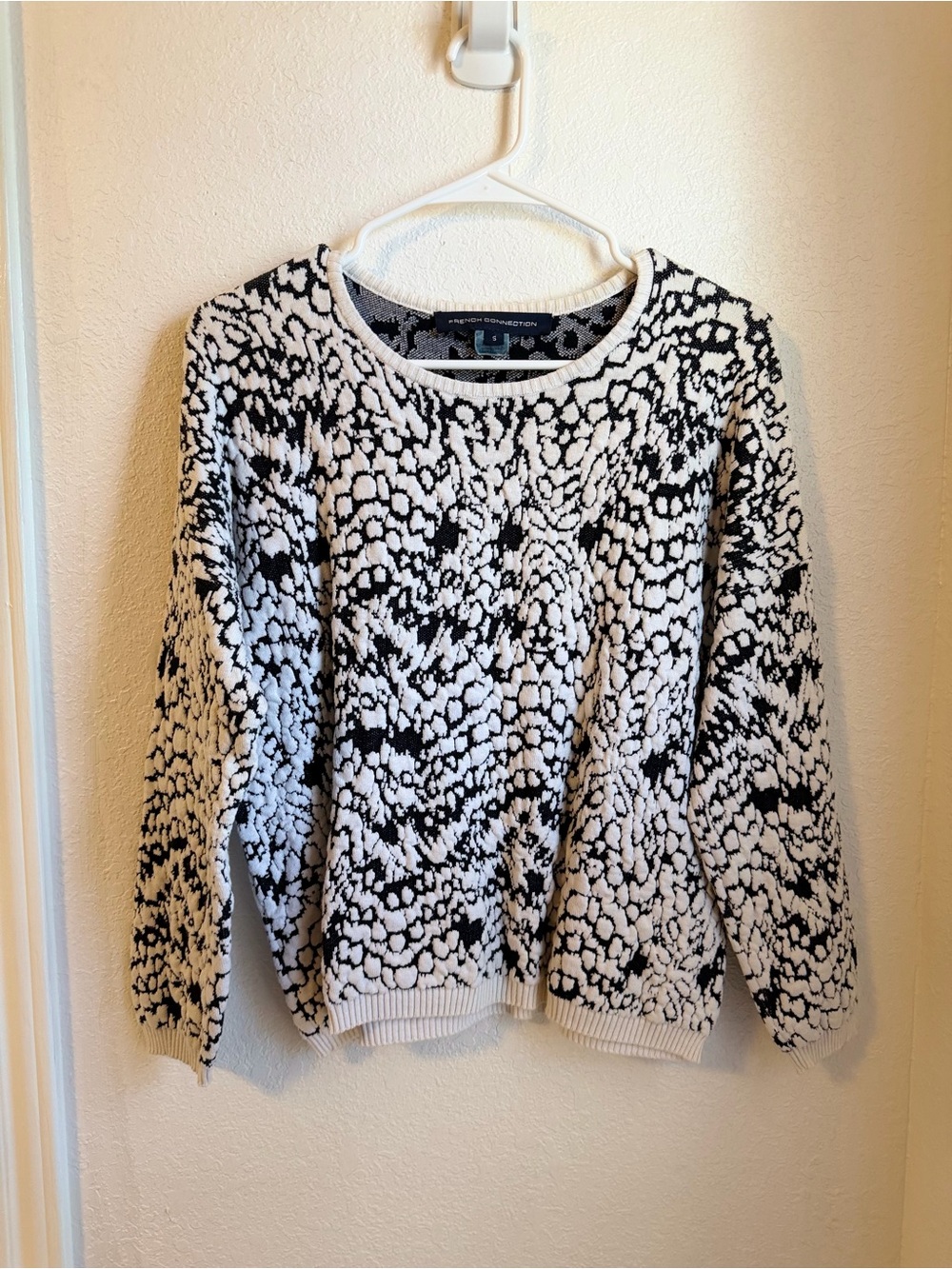 French connection Black & White Patterned Crewneck Sweater